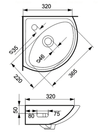 Раковина кутова Sigma 35 (плівка)