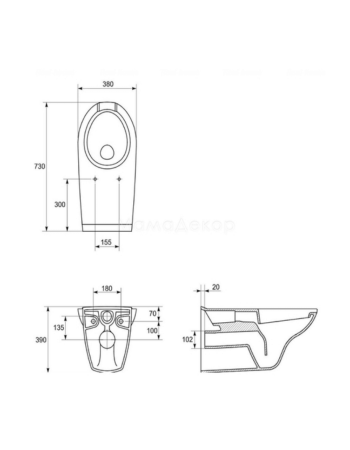 Підвісний унітаз Cersanit Etiuda CleanOn без сидіння (коробка) K670-002