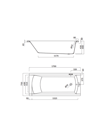 Ванна прямокутна Cersanit Korat 170х75 S301-294
