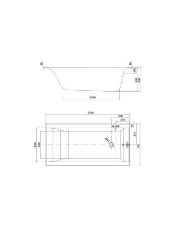 Ванна прямокутна Cersanit Larga 150х75 S301-304