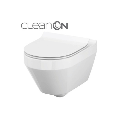 Підвісний унітаз Cersanit Crea CleanOn овальний з дюропластовим сидінням Slim із плавним опусканням S701-403