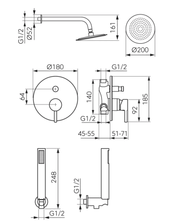 Душова система прихованого монтажу FERRO CIRICULUS BCK7PBG-SET1-S брашоване золото