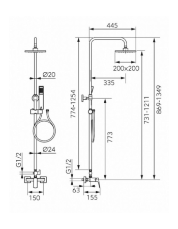 Душова система зовнішнього монтажу FERRO VITTO VERDELINE NP81-BVI7UVL-BL чорний
