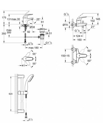Комплект змішувачів для ванної кімнати Grohe Euroeco New 123226