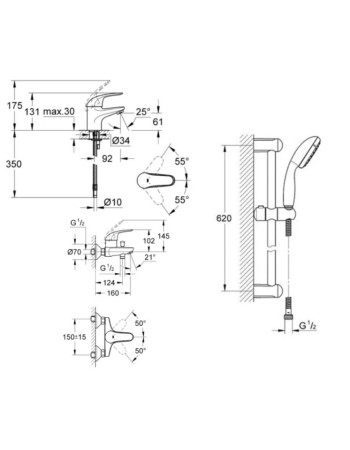 Комплект змішувачів для ванної кімнати Grohe Euroeco New 124428