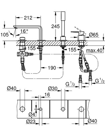 Змішувач на борт ванни на 4 отвори Grohe Lineare New 19577001