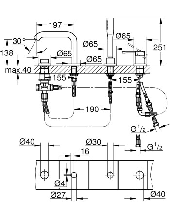 Змішувач на борт ванни на 4 отвори Grohe Essence New 19578001