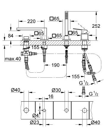 Змішувач на борт ванни на 4 отвори Grohe Eurocube 19897001
