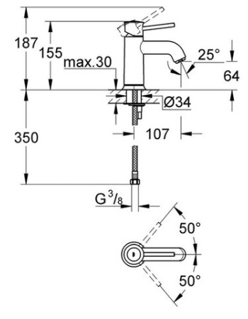 Змішувач для раковини S-розміру Grohe BauClassic 23162000