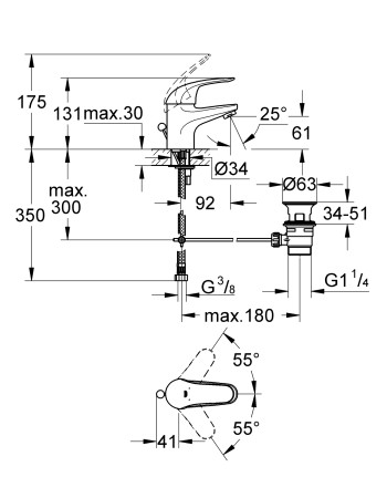 Змішувач для раковини S-розміру Grohe Euroeco New 23262000