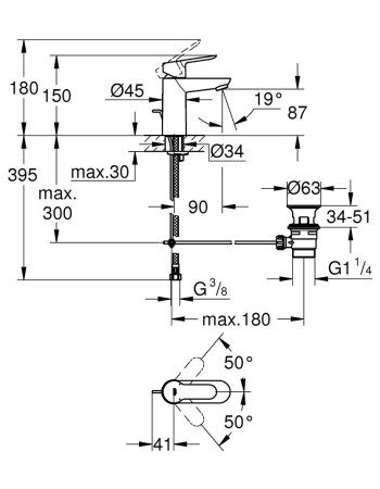 Змішувач для раковини S-розміру Grohe BauEdge 23328000