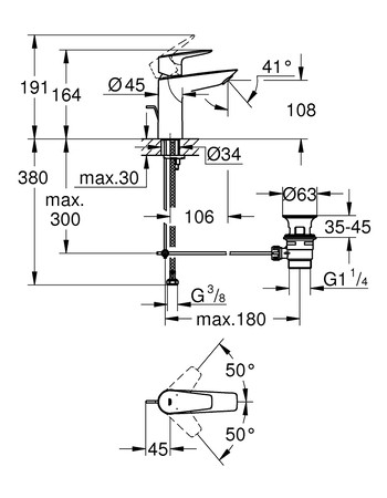 Змішувач для раковини M-розміру Grohe BauEdge New 23758001