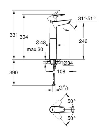 Змішувач на стільницю для раковини XL-розміру Grohe BauEdge New 23761001