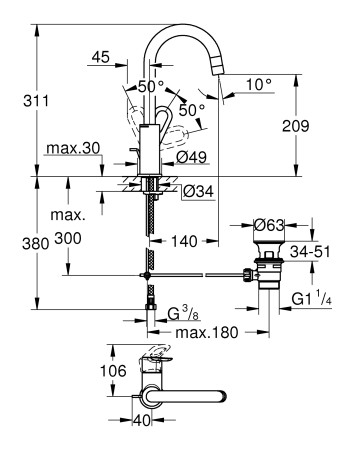 Змішувач для раковини L-розміру Grohe BauLoop 23763000