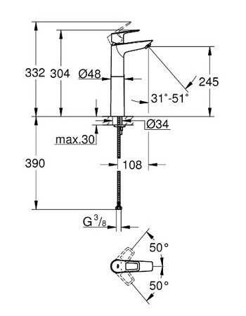 Змішувач на стільницю для раковини XL-розміру Grohe BauLoop New 23764001