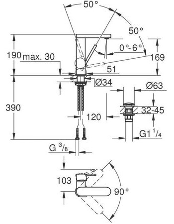 Змішувач для раковини L-розміру Grohe Plus 23851003