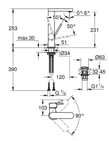 Змішувач для раковини L-розміру Grohe Plus 23873003