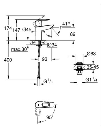 Змішувач для раковини S-розміру Grohe BauLoop New 23883001