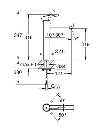 Змішувач на стільницю для раковини XL-розміру Grohe Concetto New 23920001