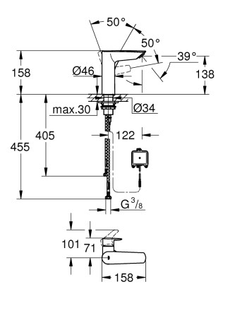 Змішувач для раковини з сенсорним керуванням Grohe Eurosmart New 23975003