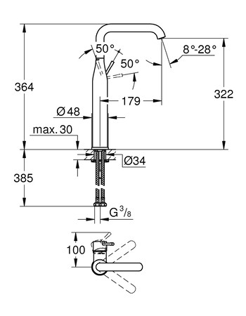 Змішувач на стільницю для раковини XL-розміру Grohe Essence New 24170001