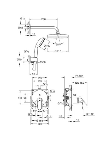 Душова система прихованого монтажу зі змішувачем Grohe Eurosmart Cosmopolitan 25219001