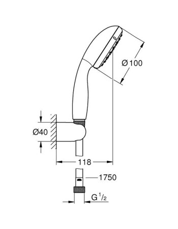 Душовий набір з тримачем, 1 режим струменя Grohe Vitalio Start 26198000