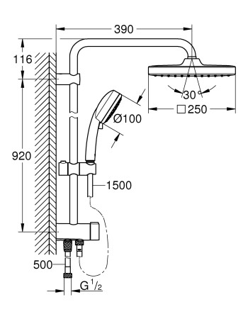 Душова система із перемикачем Grohe New Tempesta Cosmop. System 26694000