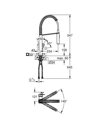 Змішувач для кухні з гнучким виливом Grohe Eurocube 31395000