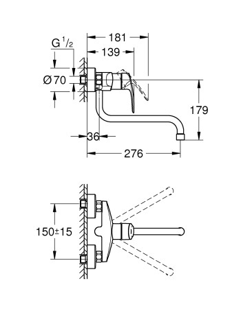 Змішувач для кухні для настінного монтажу Grohe Eurosmart New 32224003