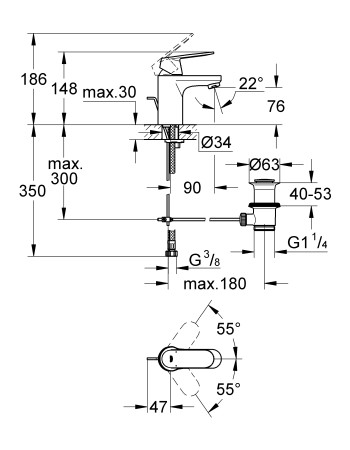 Змішувач для раковини S-розміру Grohe Eurosmart Cosmopolitan 3282500E
