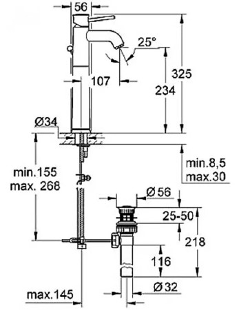 Змішувач на стільницю для раковини XL-розміру Grohe BauClassic 32868000