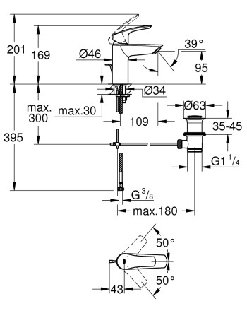 Змішувач для раковини S-розміру Grohe Eurosmart New 33265003