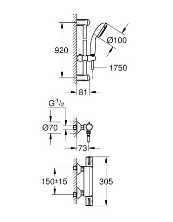 Термостат для душу із душовим гарнітуром Grohe Grohtherm 800 34566001