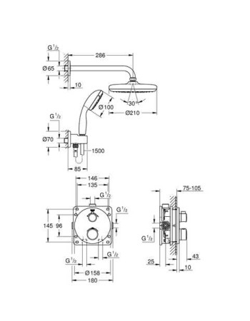 Душова система прихованого монтажу з термостатом Grohe Grohtherm Convent. Concealed 34727000