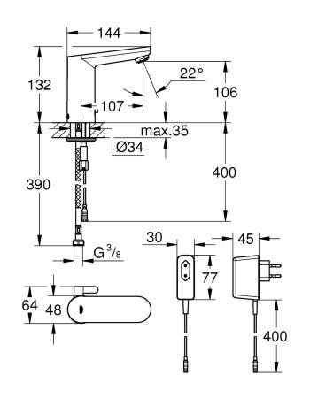 Змішувач для раковини з сенсорним керуванням Grohe Eurosmart CE 36325001