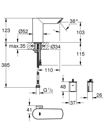 Змішувач для раковини з сенсорним керуванням Grohe Bau Cosmo E 36451000