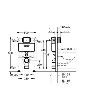Інсталяція для унітаза висотою 0,82 м Grohe Rapid SL 38948000