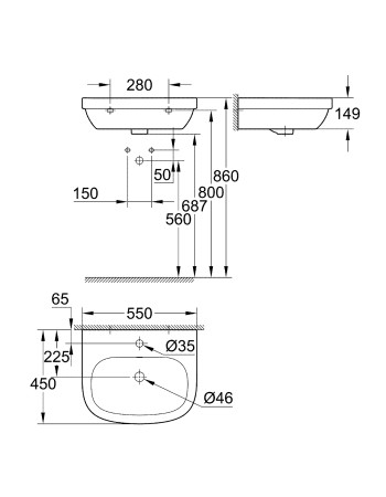 Раковина 55 Grohe Euro Ceramic 39336000