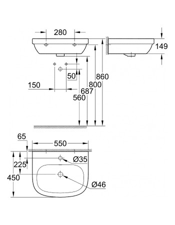 Раковина 55 зі PureGuard Grohe Euro Ceramic 3933600H