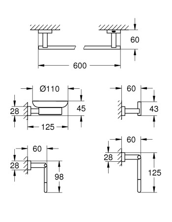 Набір аксесуарів 5 в 1 Grohe Essentials Cube New 40758001