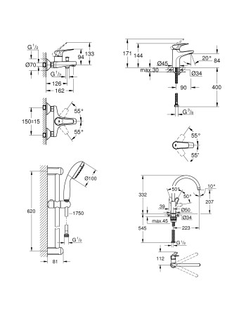 Комплект змішувачів для ванної кімнати і кухні Grohe BauFlow UA121640K0