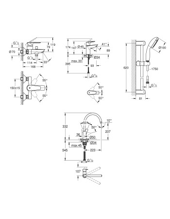 Комплект змішувачів для ванної кімнати і кухні Grohe BauEdge New UA123218K0