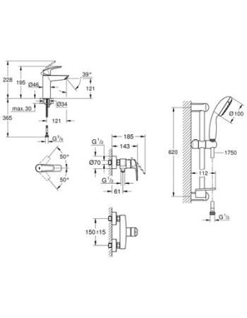 Комплект змішувачів для ванної кімнати Grohe Eurosmart New UA123244M0