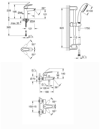 Комплект змішувачів для ванної кімнати Grohe Eurosmart New UA123246M0