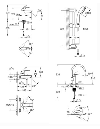 Комплект змішувачів для ванної кімнати і кухні Grohe Eurosmart New UA123248MK