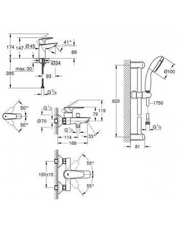 Комплект змішувачів для ванної кімнати Grohe BauEdge New UA123365S0