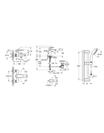Комплект змішувачів для ванної кімнати Grohe BauEdge New UA123367M0