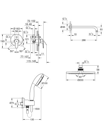 Душова система прихованого монтажу зі змішувачем Grohe Eurosmart New UA25183004