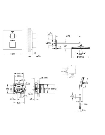 Душова система прихованого монтажу з термостатом Grohe Grohtherm SmartControl UA26405SC0